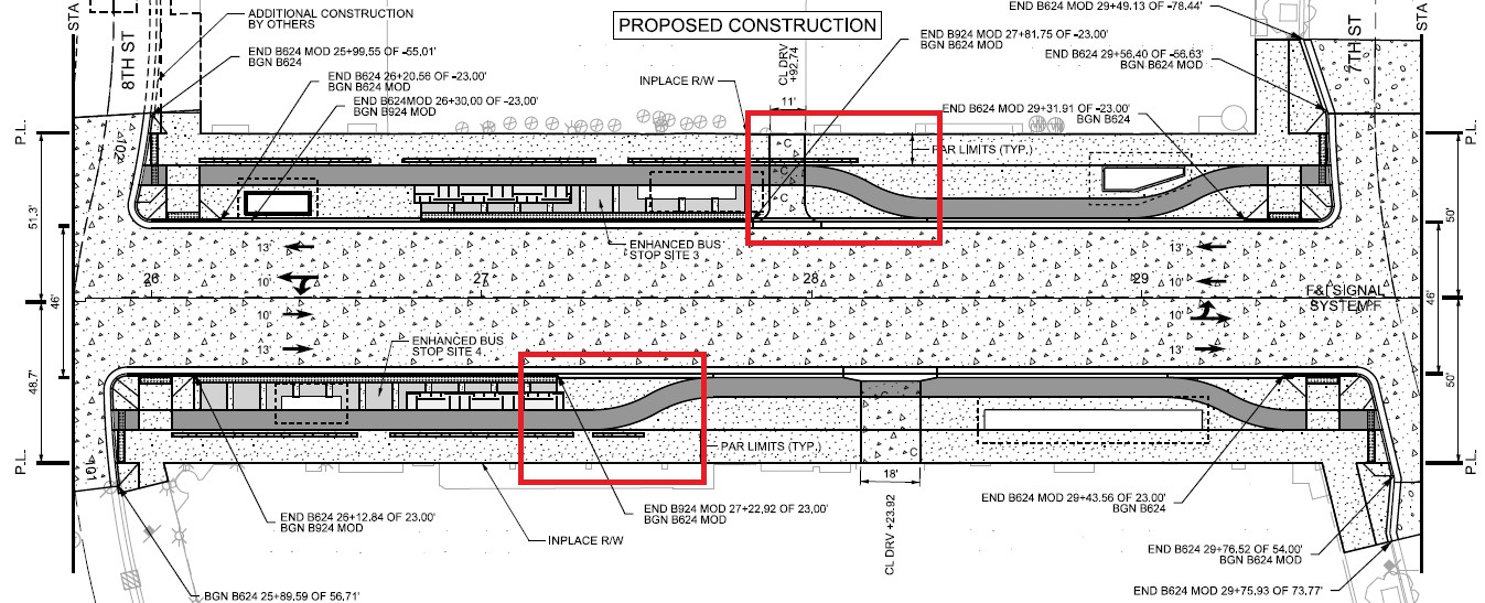 Figure 3.4F.3: Example of transition from detectable edge to boulevard and furnishing zone